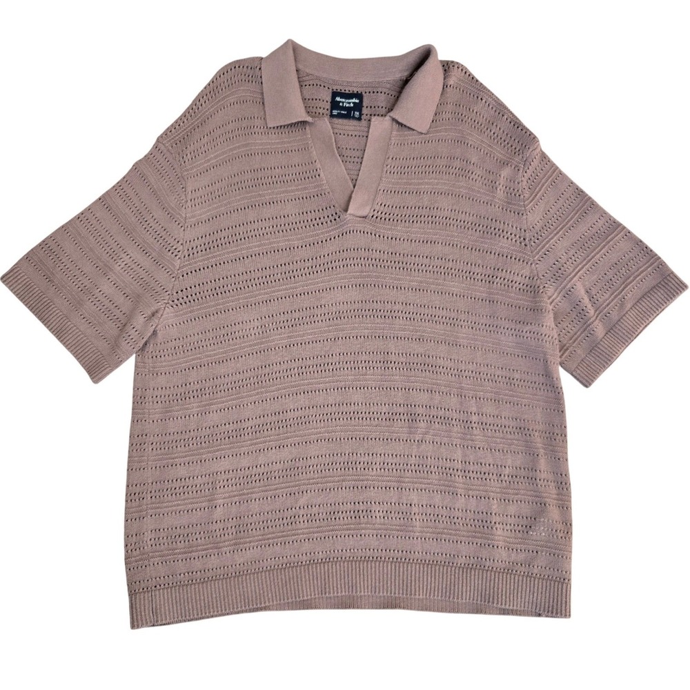 Abercrombie & Fitch Polo Shirt Mens XXL Brown Retro Pointelle Knit Johnny Collar - Picture 3 of 7